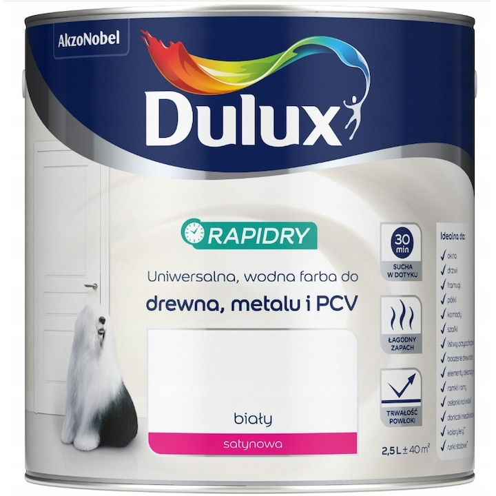 Festék fára és fémre, Dulux, 2,5 l, Fehér