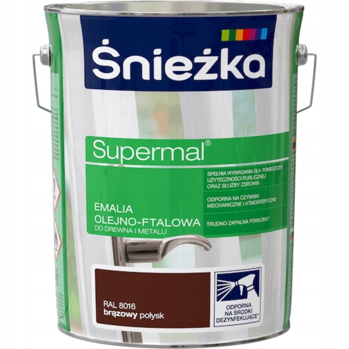Vopsea Sniezka, Supermal, rezistenta la umiditate, culoare: brun 8016, 5L