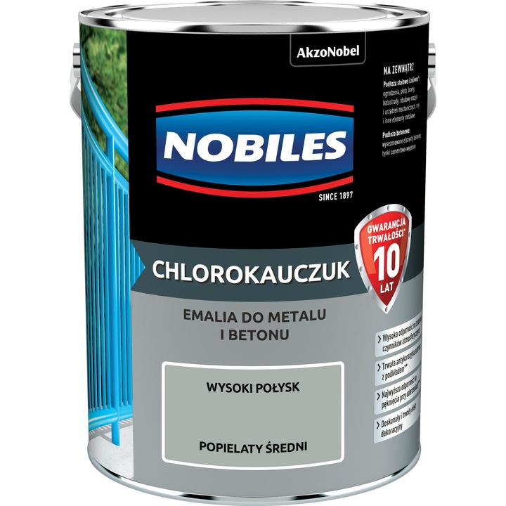 Vopsea pentru suprafete din otel, fonta, beton, Nobiles, Gri, 5L