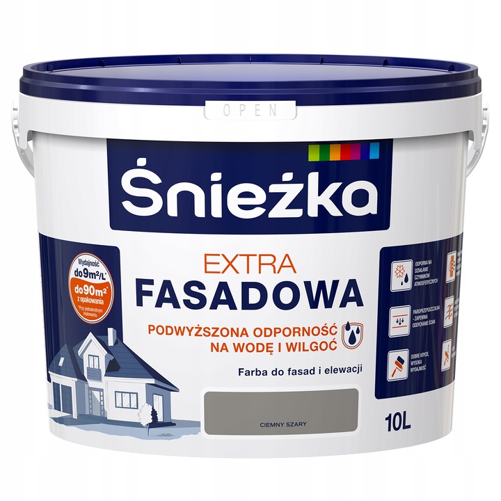 Sniezka Extra Фасадна боя, 10L, тъмно сива, матова, устойчива на атмосферни влияния