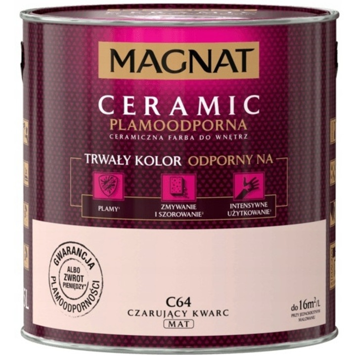 Vopsea ceramica de interior, MAGNAT, Roz mat, 2.5 l