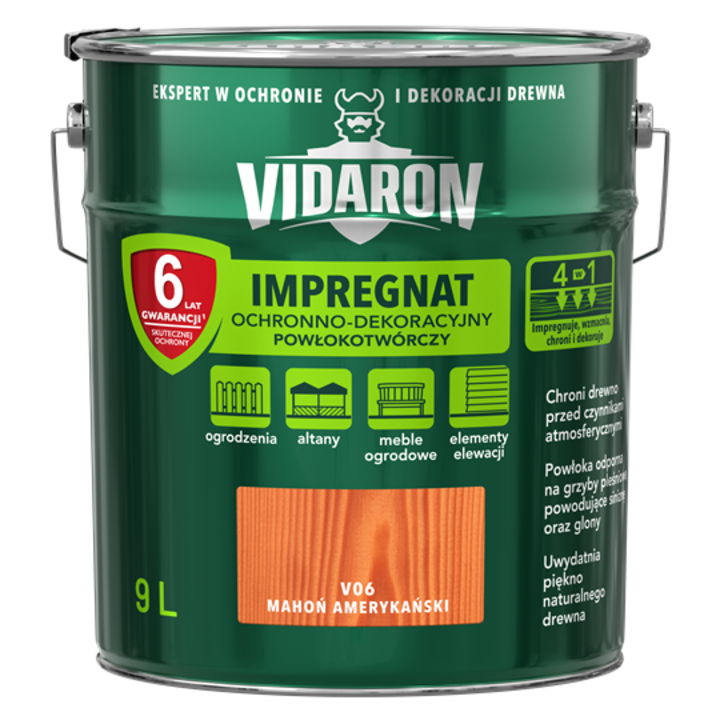 Fa impregnáló, Vidaron, 4in1, Amerikai mahagóni, 9L
