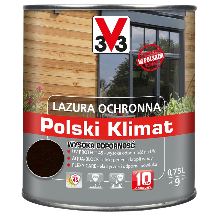 Lazura pentru lemn, V33, Rezistenta ridicata, Nuc inchis, 0.75L