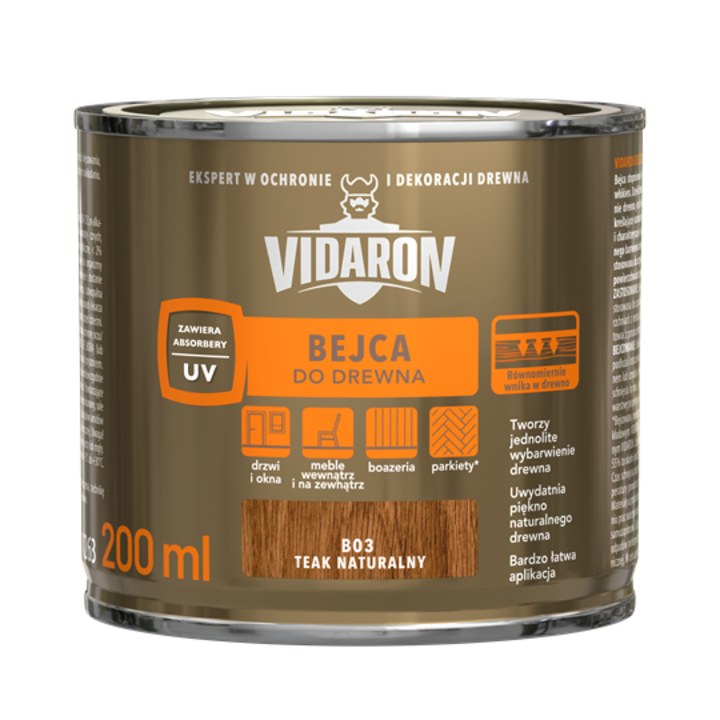 Lazura lemn pentru interior/exterior, Vidaron, B03 Tec natural, 0.2L
