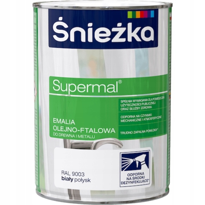 Емайл Sniezka, Supermal, Glossy white, 0.8L