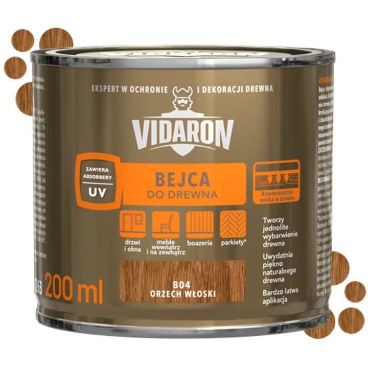 Lazura lemn pentru interior/exterior, Vidaron, B04 Nuc, 0.2L