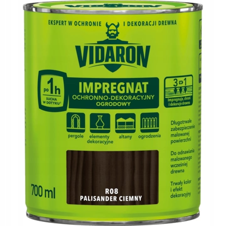 Impregnant lemn pentru gradina, Vidaron, 3in1, Palisandru inchis, 0.7L