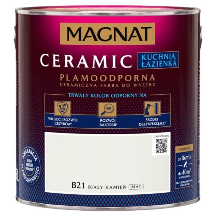 Vopsea decorativa pentru ceramica, MAGNAT, B21, Alb, 2.5L