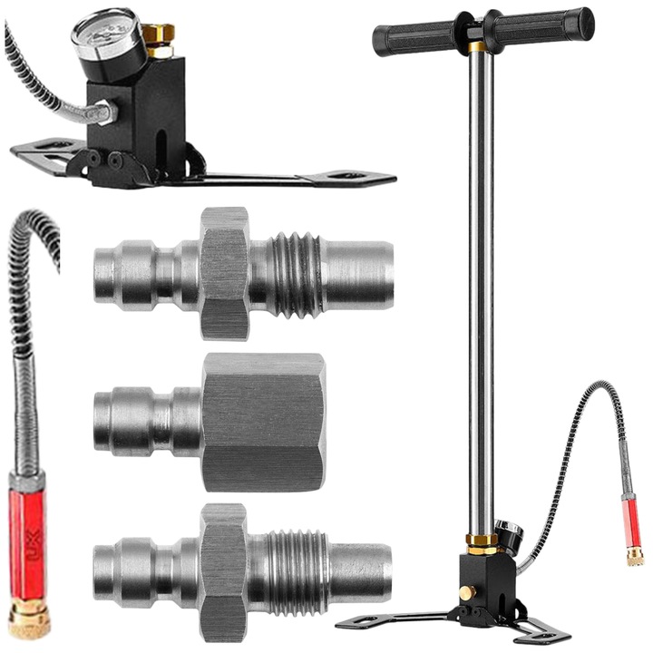 Помпа за надуване + 4 x адаптер, Umarex PCP със сушилня и сгъваема основа, хром/черен