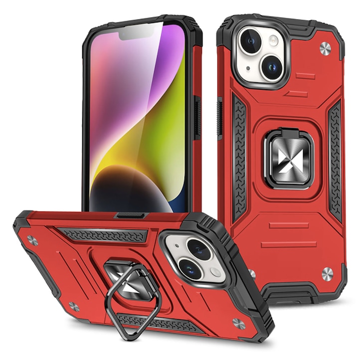 Кейс Armor Ring за Apple iPhone 15 Pro, Army Shield, Hybrid Structure, Ultra Durable, 360° Magnetic Support Ring, Rugged Durable Case, Optim Protection, Черен