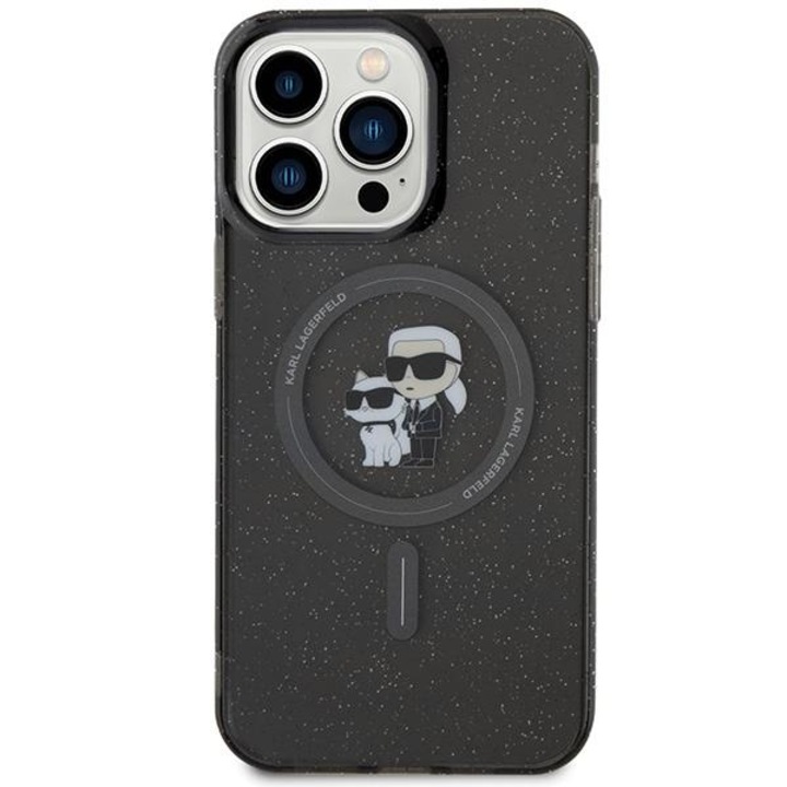 Husa Karl Lagerfeld compatibila cu iPhone 15 Pro Max, Karl and Choupette Glitter Magsafe, Negru
