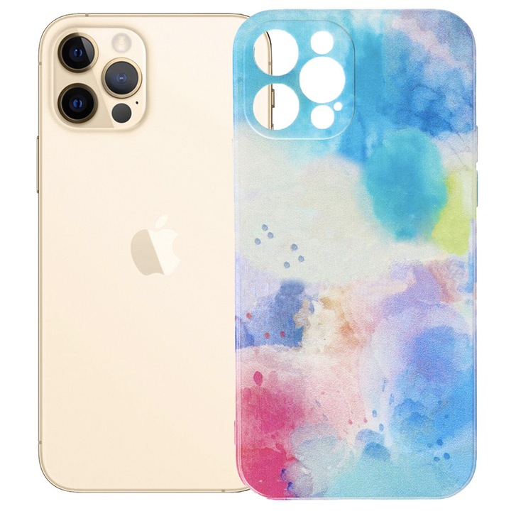 Husa compatibila cu Apple iPhone 13 Pro, FONIX Watercolour Painting Cover, Design colorat, Protectie camere, Multicolor