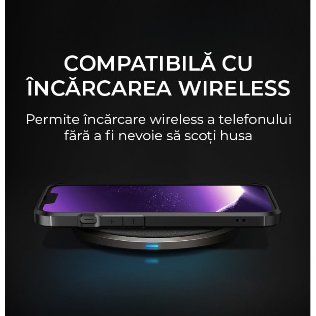 Husa de protectie pentru iPhone 15, Kribo CarbonWave, Premium Fit, Anti-soc, textura carbon, carcasa spate, compatibila cu incarcarea wireless, negru