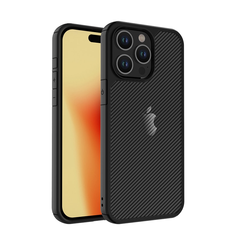 Husa de protectie pentru iPhone 15 Pro Max, Kribo CarbonWave, Premium Fit, Anti-soc, textura carbon, carcasa spate, compatibila cu incarcarea wireless, negru