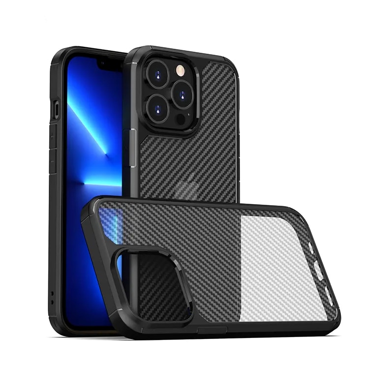 Husa de protectie pentru iPhone 13 Pro, Kribo CarbonWave, Premium Fit, Anti-soc, textura carbon, carcasa spate, compatibila cu incarcarea wireless, negru