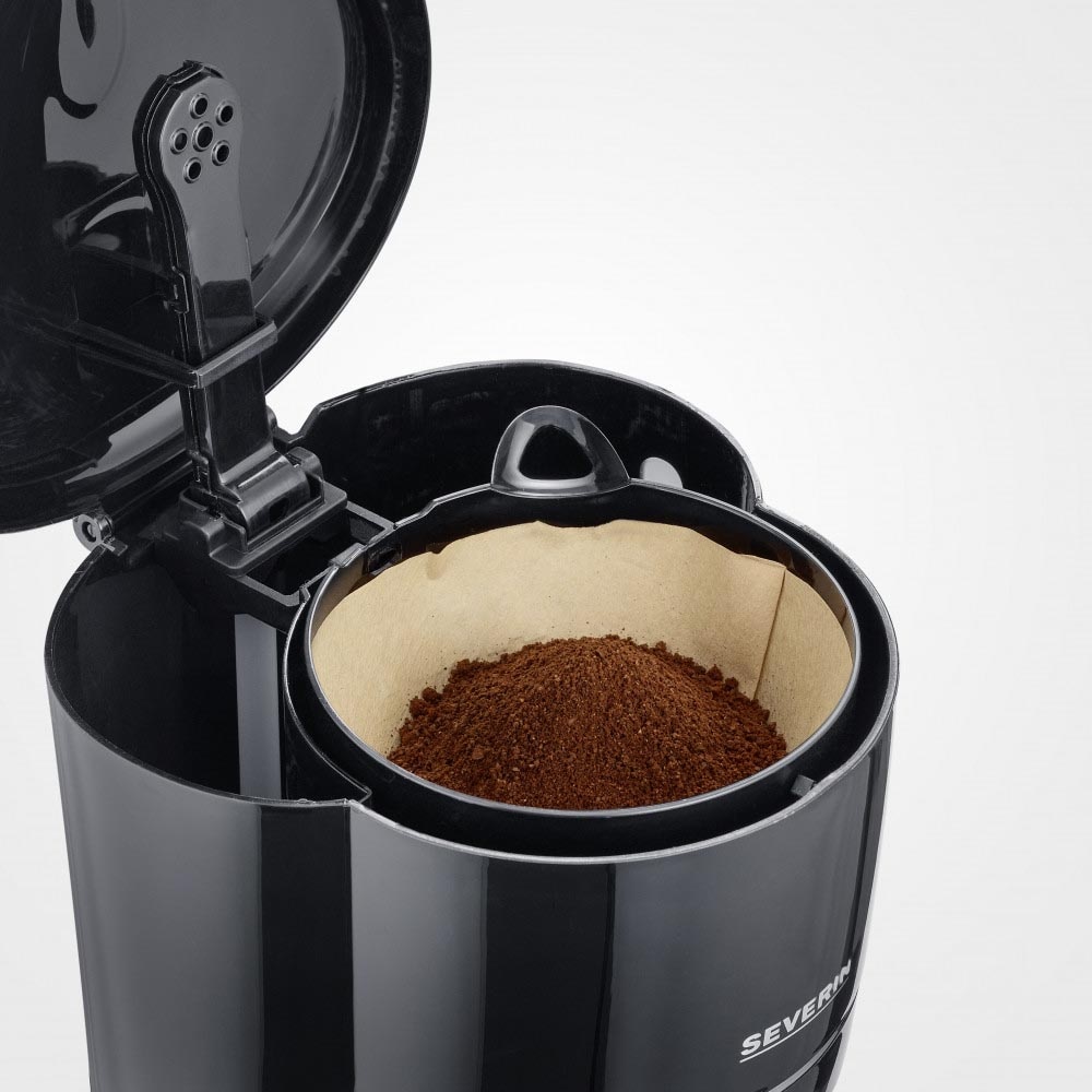 Cafetiera Severin, S4320, capacitate 1.25 litri, carafa din sticla, mentinere la cald, filtru detasabil si lavabil, buton on/off iluminat, rezervor de apa gradat, curatare usoara, negru