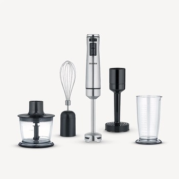 Blender de mana Severin SM3774, reglare viteza, design ergonomic, ulcior pentru smoothie de 0,7 l, tocator de 0,5 l, fara BPA, 1000 W, inox