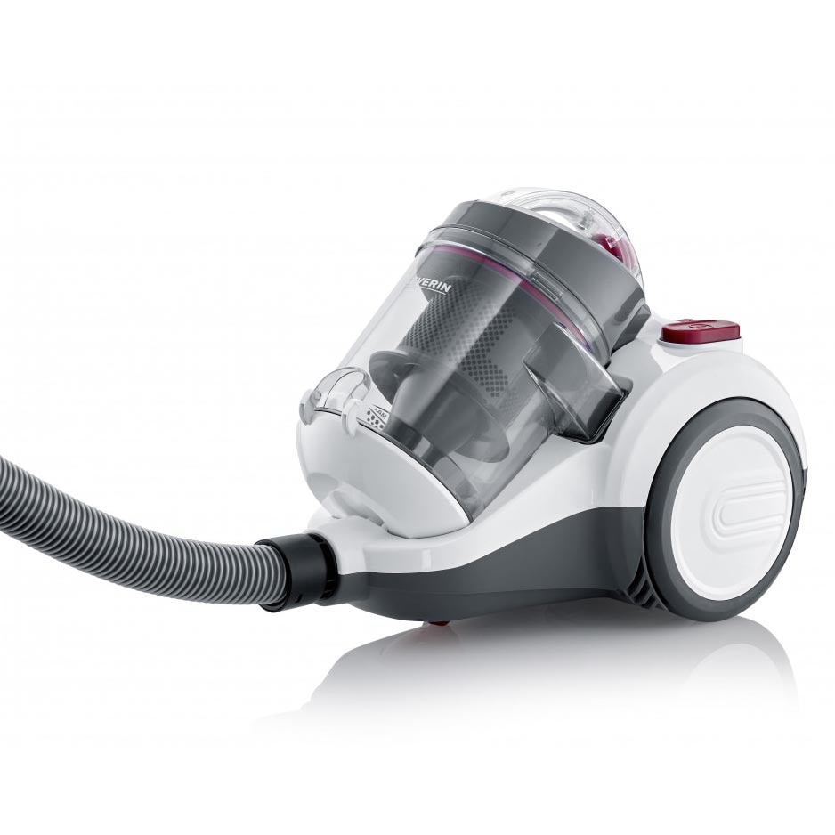Aspirator fara sac Severin CY7088 cu un singur ciclon, 800 W, rezervor de 2,1 l, suflante de podea premium ECO, filtru HEPA 13, alb-rosu