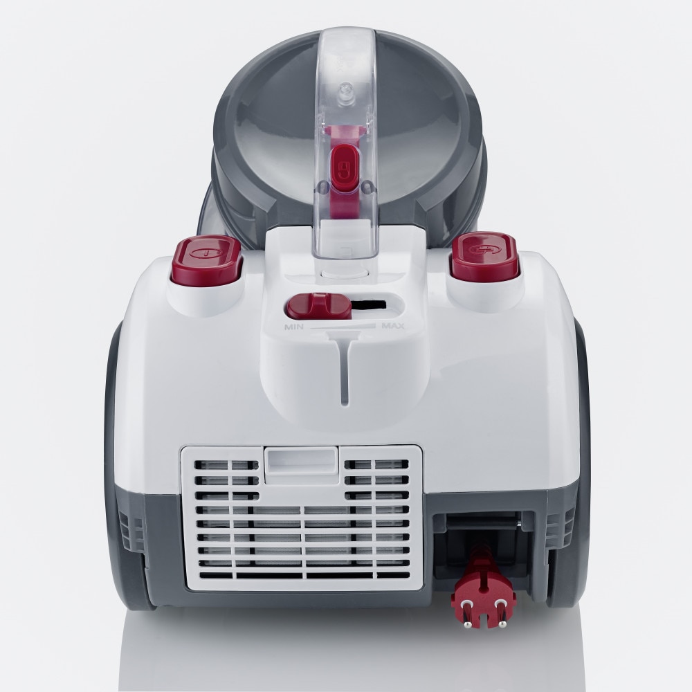 Aspirator fara sac Severin CY7088 cu un singur ciclon, 800 W, rezervor de 2,1 l, suflante de podea premium ECO, filtru HEPA 13, alb-rosu