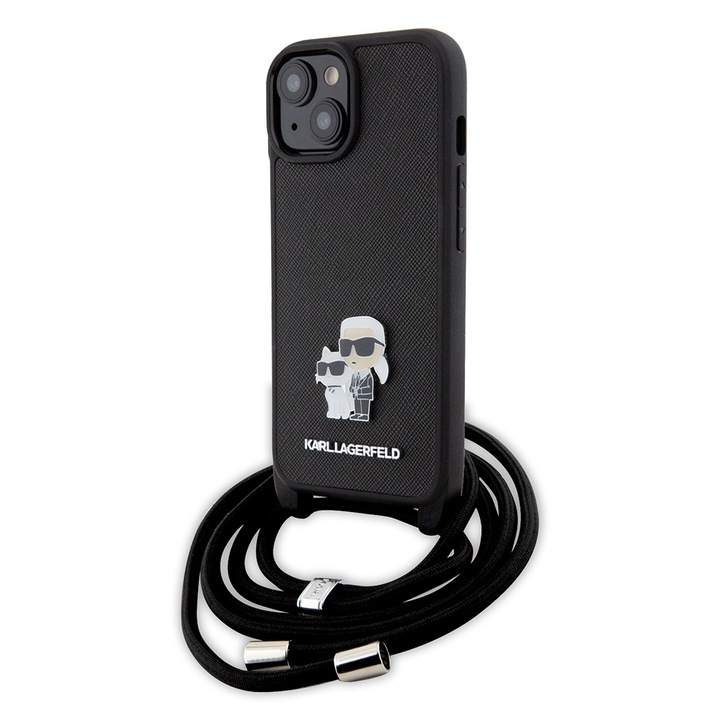 Tok iPhone 15 / iPhone 14 / iPhone 13 telefonokhoz - Karl Lagerfeld Saffiano Crossbody (KLHCP15SSAKCPSK) - Fém tű Karl&Choupette