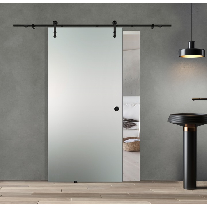 Usa culisanta Orion Black, 90x216 cm, sticla 8 mm mata securizata, glisanta in ambele directii