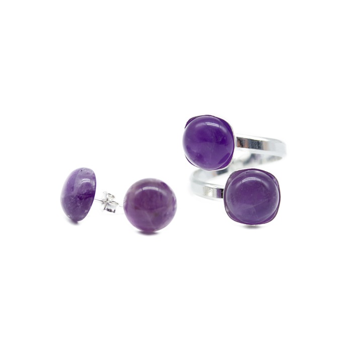Set Inel si Cercei din Argint 925 cu pietre semipretioase Ametist