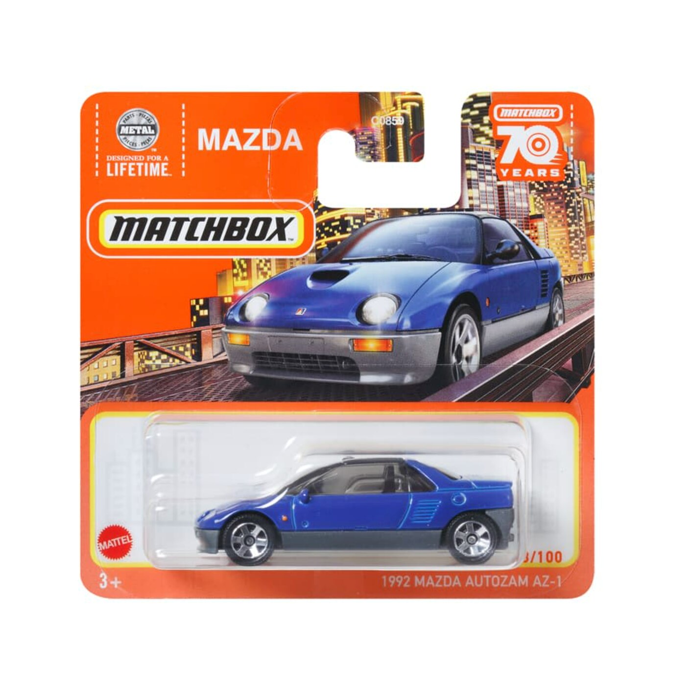 Masinuta Metalica Matchbox 1992 Mazda Autozam AZ-1, Albastru, 1:64