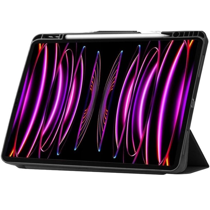 Husa de protectie pentru iPad Pro 12.9 2022/2021/2020/2018, Bizon, Poliuretan, Negru