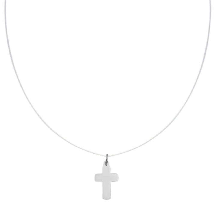 Lant pe fir transparent, cruce, argint, 38cm