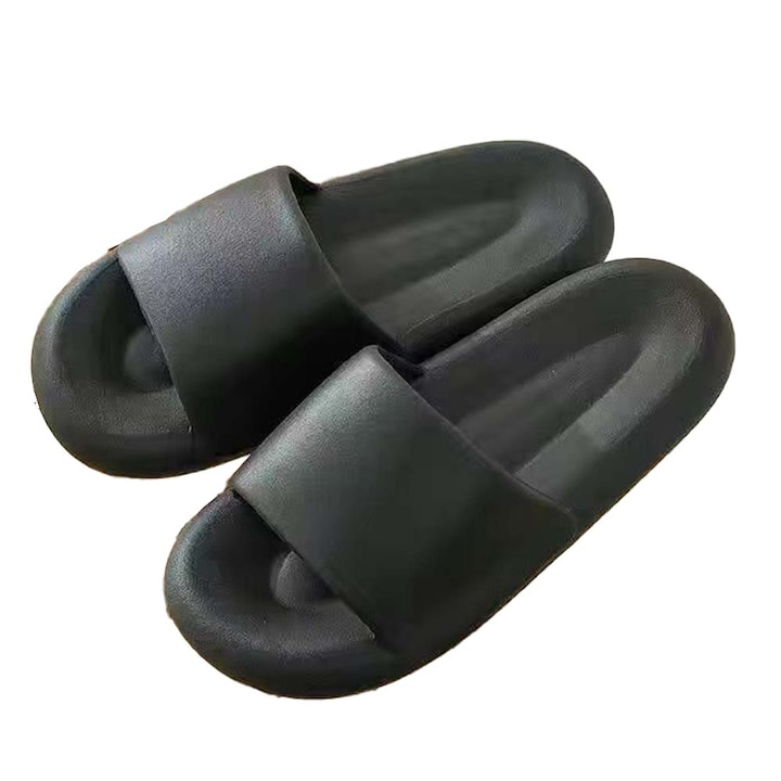 Dollcini меки тихи леки дамски чехли масажен душ баня домашни вътрешен външен плоски сандали 4 цвята 6 размера, Черен, 36-37