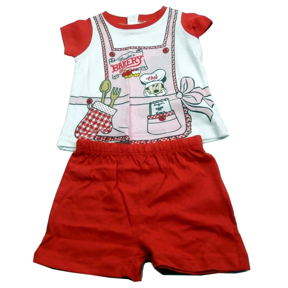 Set tricou cu maneci scurte si pantaloni scurti, Disney Minnie Mouse, Rosu, 6 luni