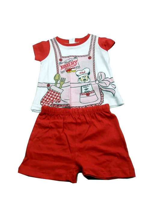 Set tricou cu maneci scurte si pantaloni scurti, Disney Minnie Mouse, Rosu, 12 luni