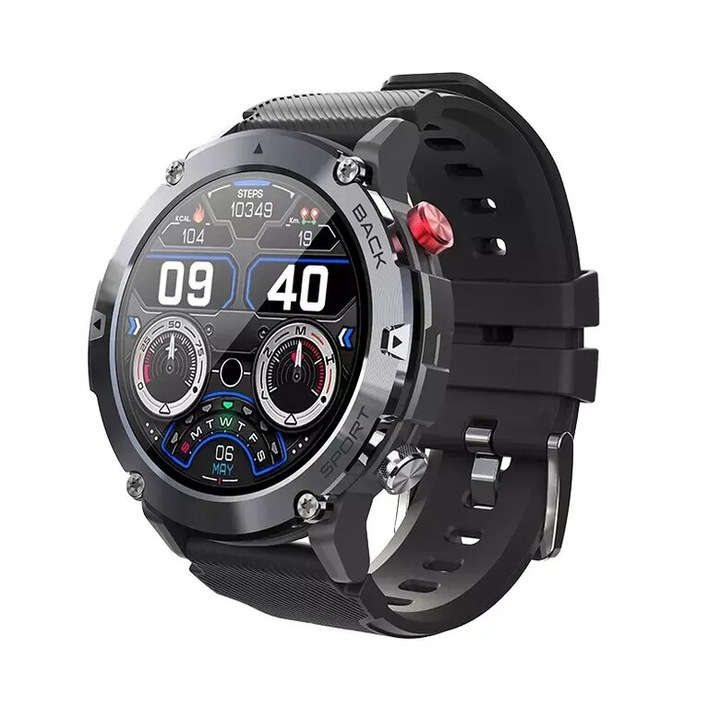 C21 okosóra, beszélgetés, értesítések, vízálló, sport, fekete