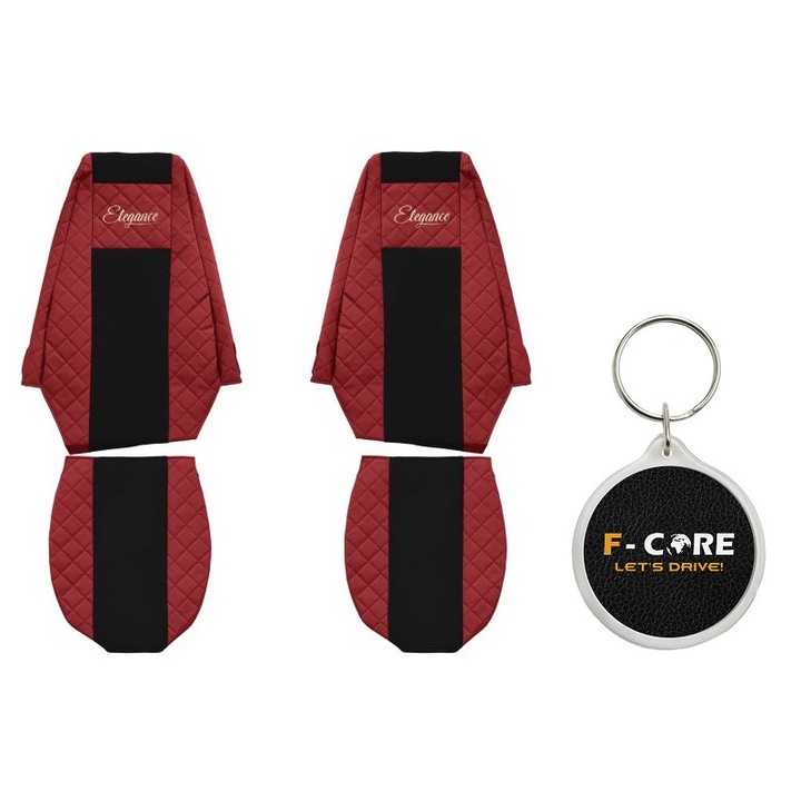 Set Huse pentru scaune Elegance, Velur/Piele Matlasata, Renault PREMIUM 2 10/2005-, Rosu, 2 Bucati cu Breloc F-Core