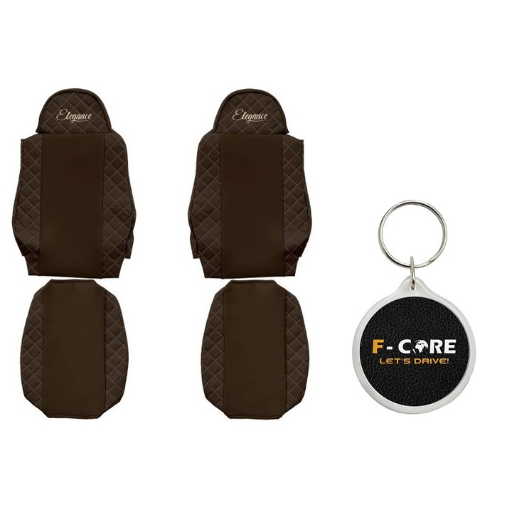 Set Huse pentru scaune Elegance, Velur/Piele Matlasata, MAN TGA, TGL, TGM, TGS, Maro, 2 Bucati cu Breloc F-Core