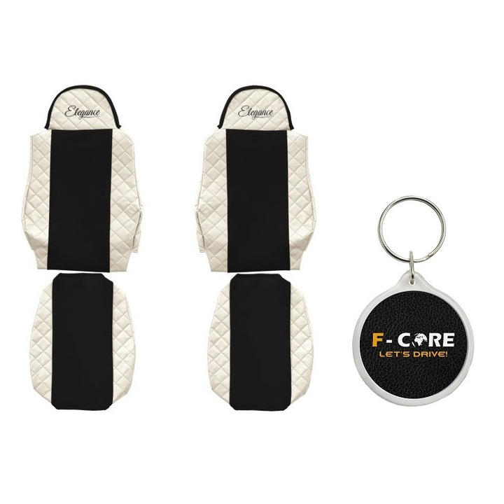 Set Huse pentru scaune Elegance, Velur/Piele Matlasata, MAN TGA, TGL, TGM, TGS, Bej, 2 Bucati cu Breloc F-Core
