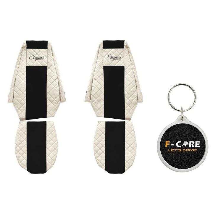 Set Huse pentru scaune Elegance, Velur/Piele Matlasata, Renault PREMIUM 2 10/2005-, Bej, 2 Bucati cu Breloc F-Core