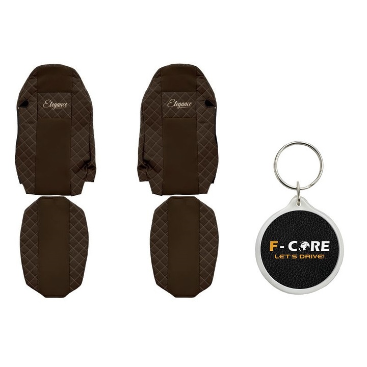 Set Huse pentru scaune Elegance, Velur/Piele Matlasata, Scaune Standard, Scaunul Soferului Standard - nu ISRI, MAN TGX I 2006/06-2021/09, Maro, 2 Bucati cu Breloc F-Core