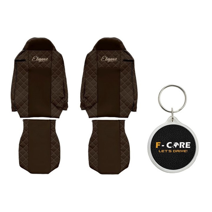Set Huse pentru scaune Elegance, Velur/Piele Matlasata, Iveco Stralis I, II 01/2013-, Maro, 2 Bucati cu Breloc F-Core