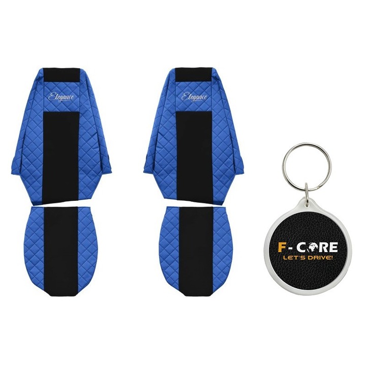 Set Huse pentru scaune Elegance, Velur/Piele Matlasata, Renault PREMIUM 2 10/2005-, Albastru, 2 Bucati cu Breloc F-Core