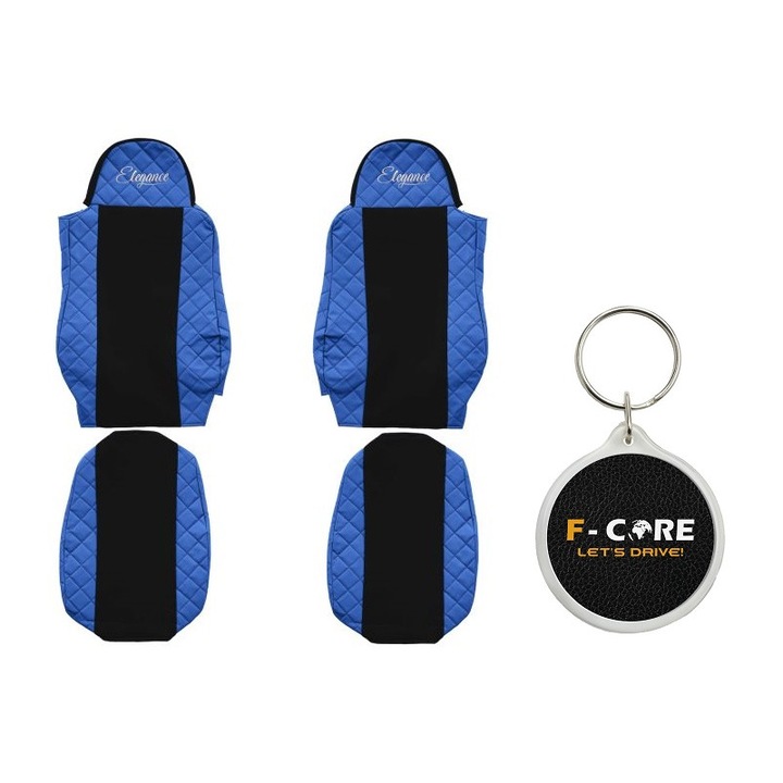 Set Huse pentru scaune Elegance, Velur/Piele Matlasata, DAF 95, CF, LF, XF, Albastru, 2 Bucati cu Breloc F-Core