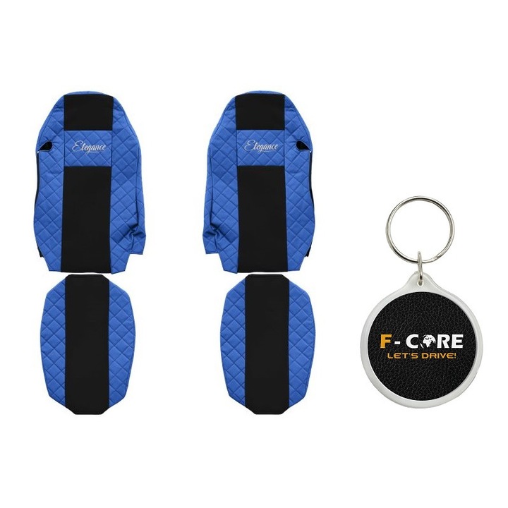 Set Huse pentru scaune Elegance, Velur/Piele Matlasata, Scaune Standard, Scaunul Soferului Standard - nu ISRI, MAN TGX I 2006/06-2021/09, Albastru, 2 Bucati cu Breloc F-Core