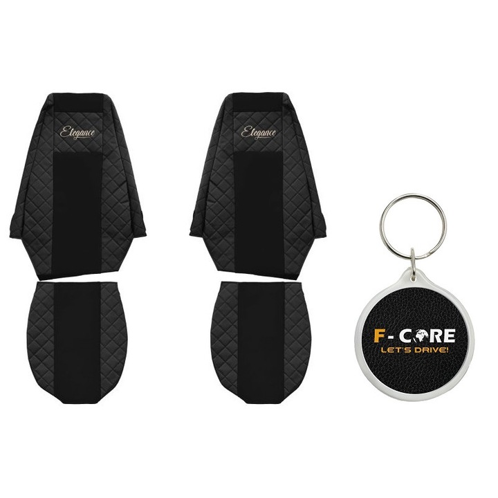 Set Huse pentru scaune Elegance, Velur/Piele Matlasata, Renault MAGNUM 10/2004-, Negru, 2 Bucati cu Breloc F-Core