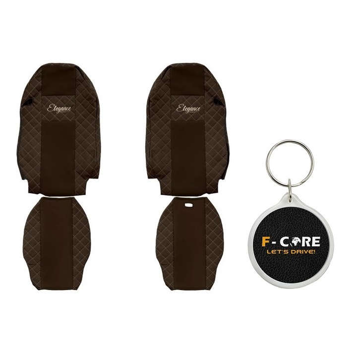 Set Huse pentru scaune Elegance, Velur/Piele Matlasata, Mercedes Actros MP2/MP3 04/2003-, Maro, 2 Bucati cu Breloc F-Core