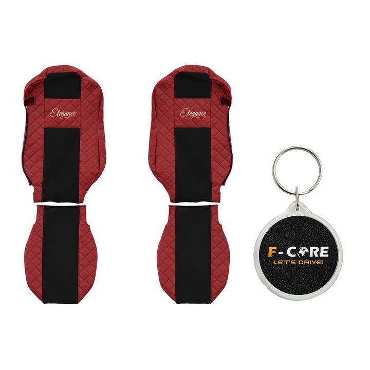 Set Huse pentru scaune Elegance, Velur/Piele Matlasata, Scaune Standard, Mercedes Actros MP4/MP5 07/2011-, Rosu, 2 Bucati cu Breloc F-Core