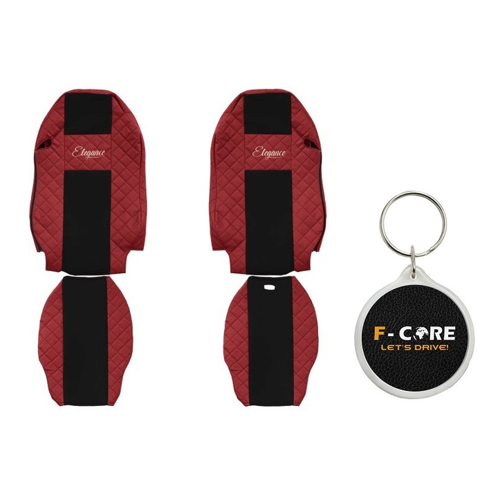 Set Huse pentru scaune Elegance, Velur/Piele Matlasata, Mercedes Actros MP2/MP3 04/2003-, Rosu, 2 Bucati cu Breloc F-Core