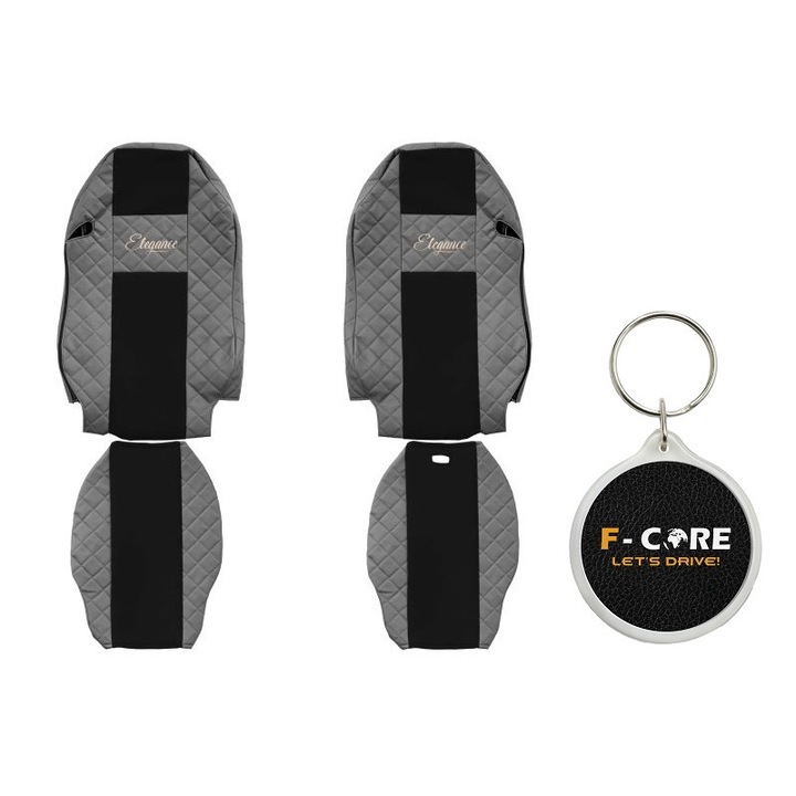 Set Huse pentru scaune Elegance, Velur/Piele Matlasata, Mercedes Actros MP2/MP3 04/2003-, Gri, 2 Bucati cu Breloc F-Core