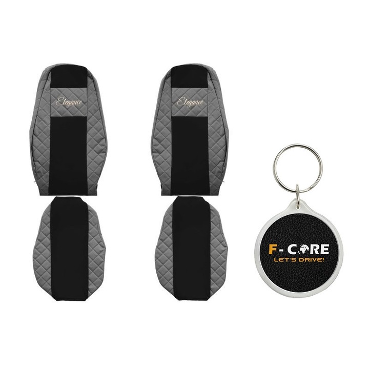 Set Huse pentru scaune Elegance, Velur/Piele Matlasata, VOLVO FH4 03/2014-, Gri, 2 Bucati cu Breloc F-Core