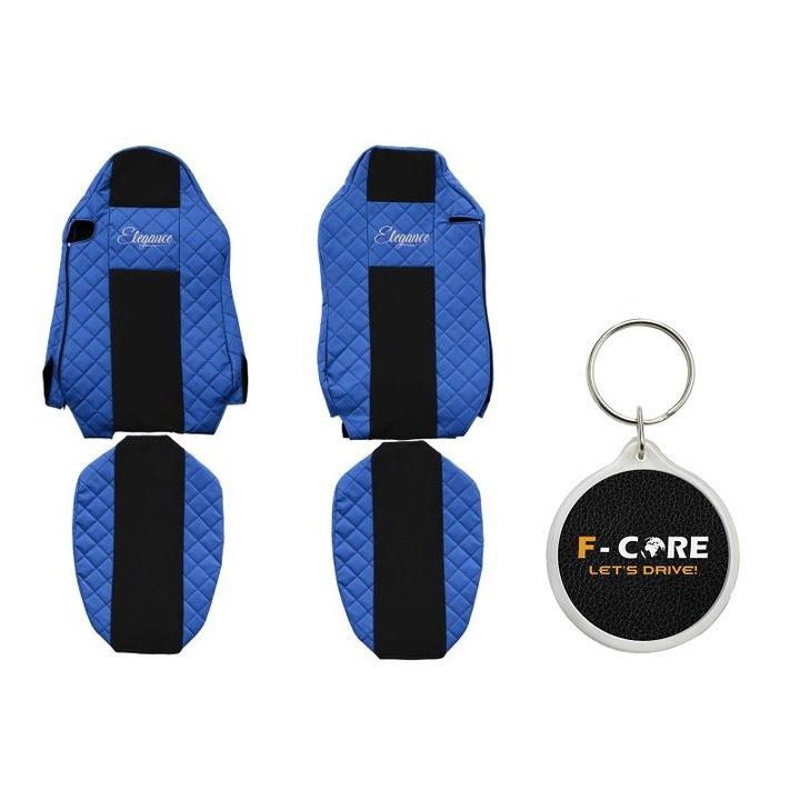 Set Huse pentru scaune Elegance, Velur/Piele Matlasata, Scaune Diferite, Scaunul Soferului - ISRI, MAN TGX I 06/2006-09/2021, Albastru, 2 Bucati cu Breloc F-Core