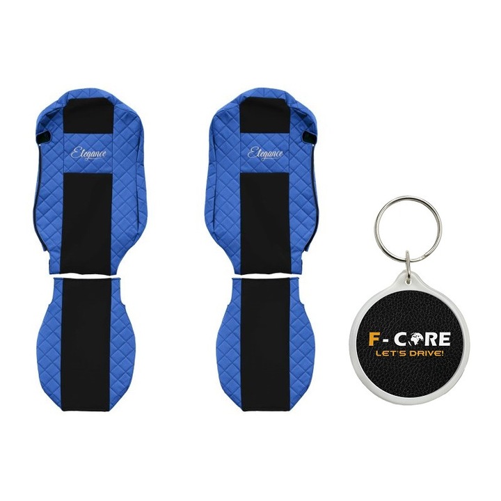 Set Huse pentru scaune Elegance, Velur/Piele Matlasata, Scaune Standard, Mercedes Actros MP4/MP5 07/2011-, Albastru, 2 Bucati cu Breloc F-Core